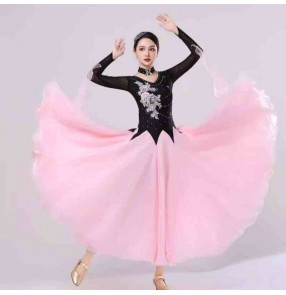Custom size pink blue competition ballroom dance dresses for women girls kids waltz tango rhinestones party solo dance long gown 